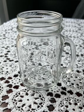 Clear Glass Roaster Mason Style Drinking Jar with Handle